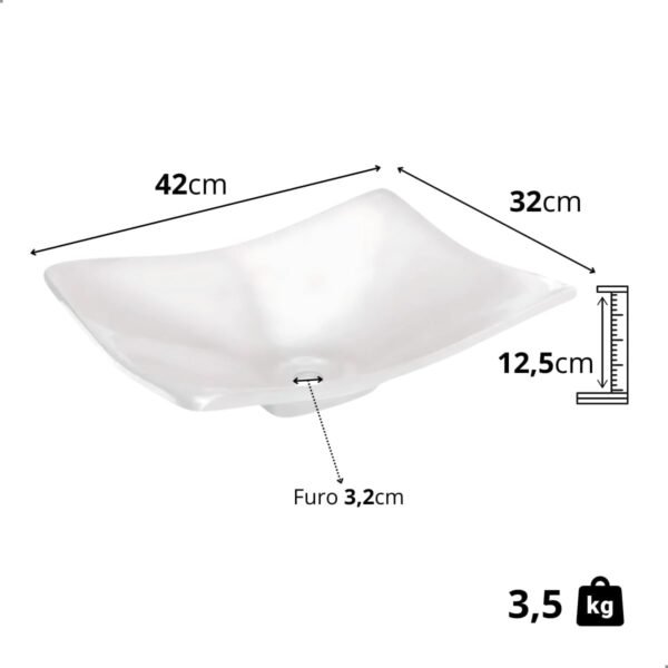 Cuba Sobrepor Para Banheiro Pia de Apoio Para Lavabo Branca Retangular em Mármore Sintético Topazio (Branco) - Imagem 5