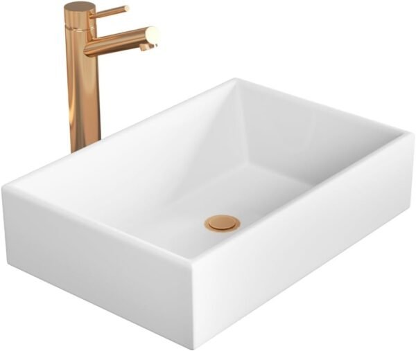 Pia Para Banheiro Cuba de Sobrepor 40cm Apoio Lavabo Retangular Mármore Sintético Branca - Imagem 2