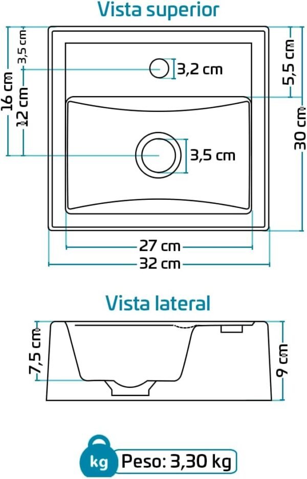 Cuba Pia de Apoio Quadrada 32x30 Branca Banheiro Lavabo Beltempo BT-2002 - Imagem 2