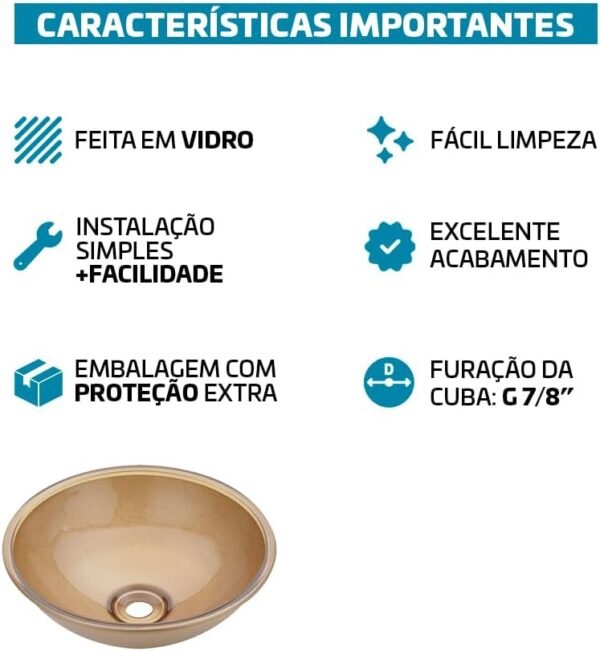 Cuba Pia De Apoio Vidro Redonda 29cm Para Banheiro Lavabo Cristal Beltempo (Preta) - Imagem 11