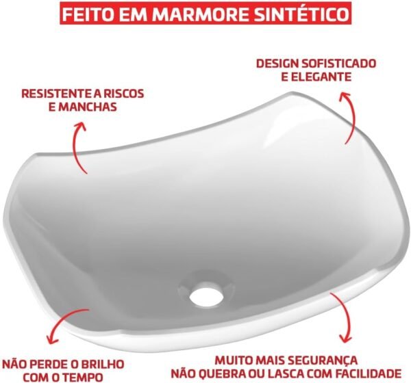 Cuba Pia De Apoio Branca Abaulada 44x31cm Pérola Para Banheiro Beltempo - Imagem 4