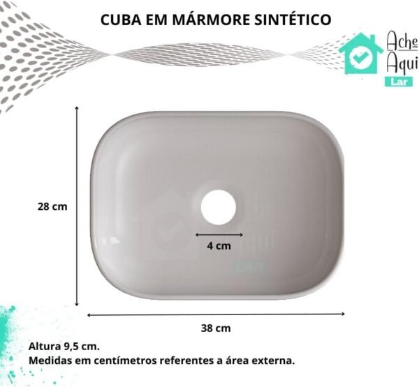 Cuba Pia De Apoio Para Banheiro Luna em Mármore Sintético Acabamento Brilhante 28x38 - Branco - Imagem 7
