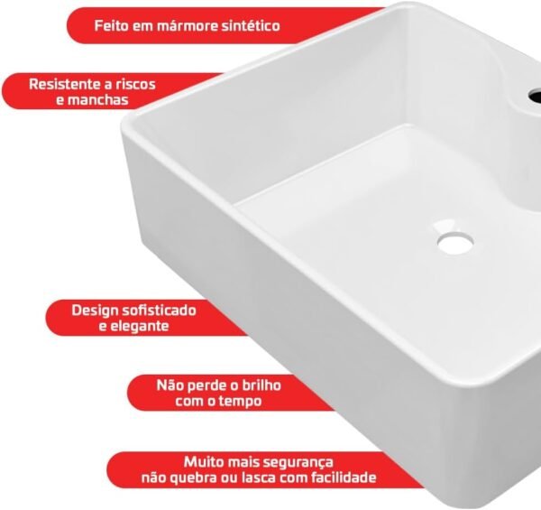 Cuba Para Banheiro Apoio Lavabo Pia Retangular 47x36cm Diamante Beltempo - Imagem 4