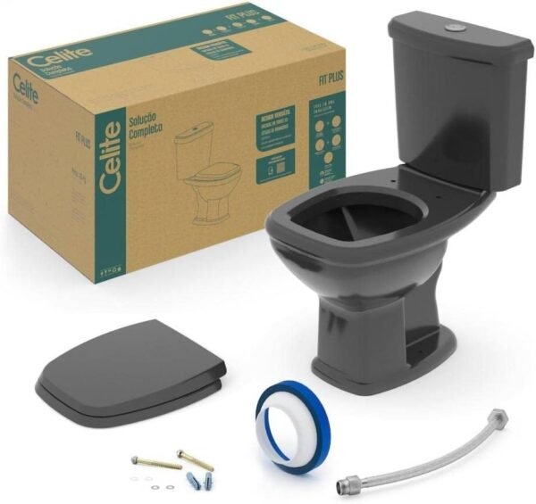 Kit Vaso Sanitário com Caixa Acoplada e Assento Soft Close Fit Plus Celite, Cor: Preto - Imagem 2
