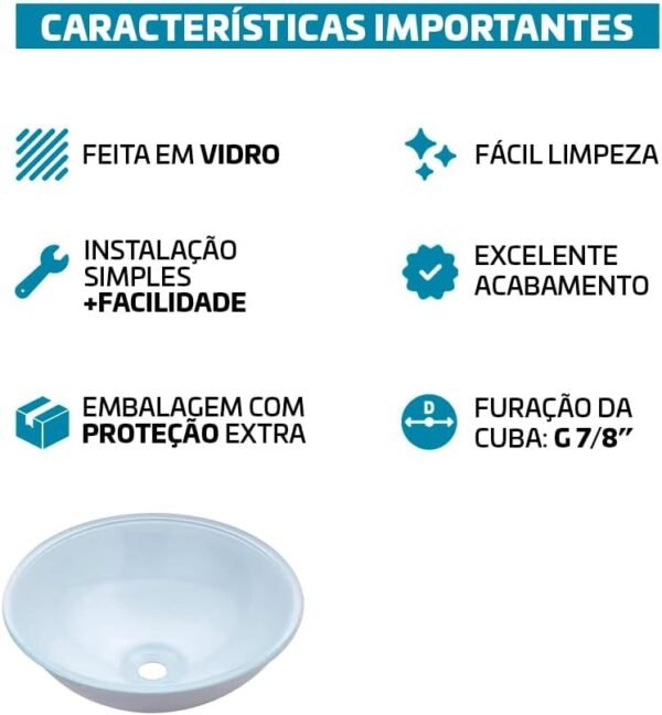 Cuba Pia De Apoio Vidro Redonda 29cm Para Banheiro Lavabo Cristal Beltempo (Preta) - Imagem 38