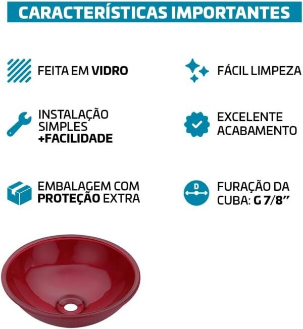 Cuba Pia De Apoio Vidro Redonda 29cm Para Banheiro Lavabo Cristal Beltempo (Preta) - Imagem 2