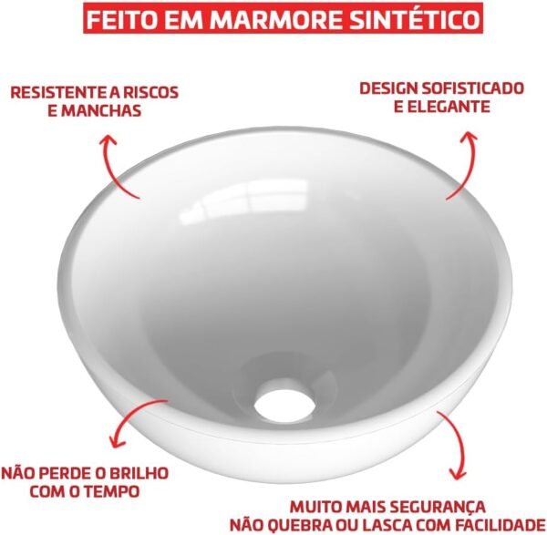 Cuba Pia De Apoio Branca Redonda 35cm Ametista Para Banheiro Beltempo - Imagem 4