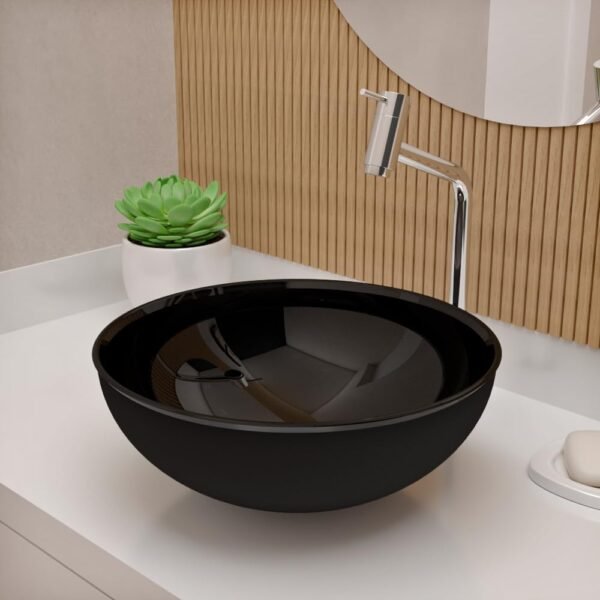Cuba Pia De Apoio Vidro Redonda 29cm Para Banheiro Lavabo Cristal Beltempo (Preta) - Imagem 32
