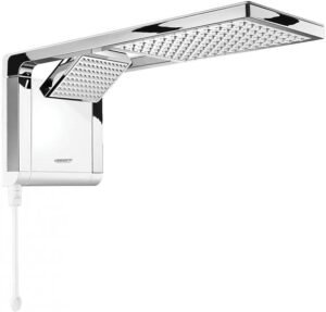 Ducha Acqua Duo Ultra Branco e Cromado 6800W com Haste para Controle da Temperatura com Comando Eletrônico e Jato Direcionável - Lorenzetti