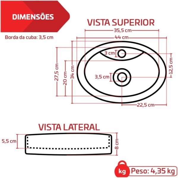 Cuba De Banheiro Pia Oval De Apoio 44x34cm Jade Beltempo - Imagem 3