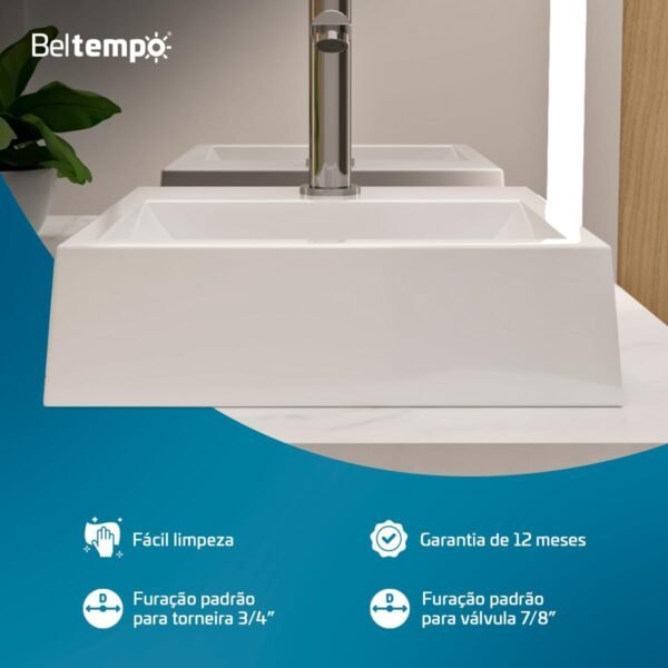 Cuba Pia de Apoio Quadrada 32x30 Branca Banheiro Lavabo Beltempo BT-2002 - Imagem 4