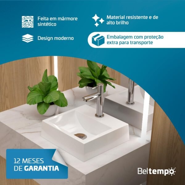 Cuba Pia de Apoio Quadrada 32x30 Branca Banheiro Lavabo Beltempo BT-2002 - Imagem 3