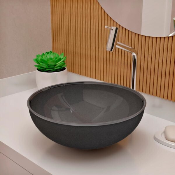 Cuba Pia De Apoio Vidro Redonda 29cm Para Banheiro Lavabo Cristal Beltempo (Preta) - Imagem 50