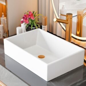 Pia Para Banheiro Cuba de Sobrepor 40cm Apoio Lavabo Retangular Mármore Sintético Branca