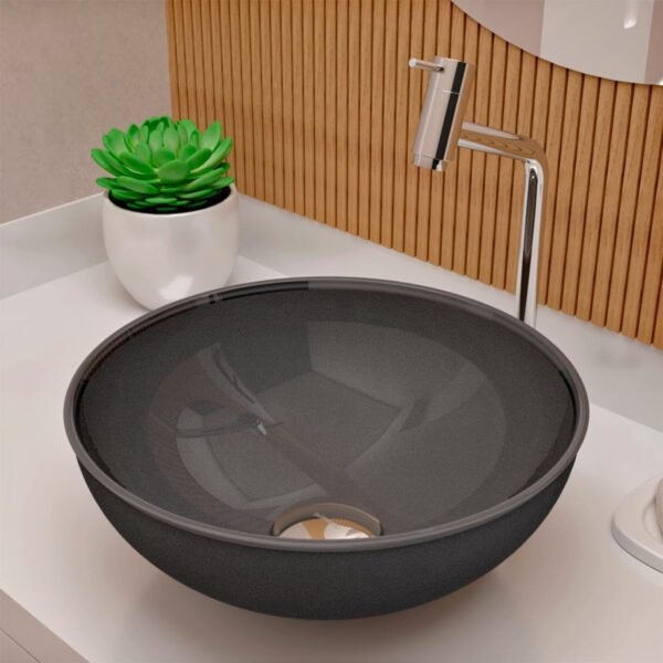 Cuba Pia De Apoio Vidro Redonda 29cm Para Banheiro Lavabo Cristal Beltempo (Preta) - Imagem 46
