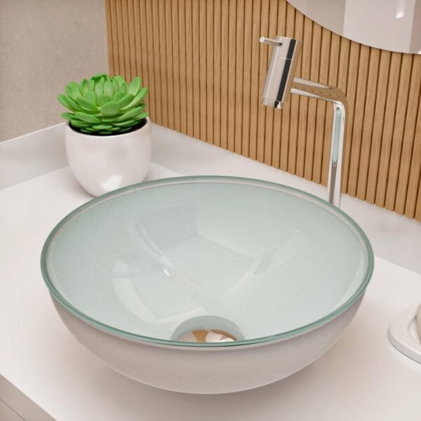 Cuba Pia De Apoio Vidro Redonda 29cm Para Banheiro Lavabo Cristal Beltempo (Preta) - Imagem 37