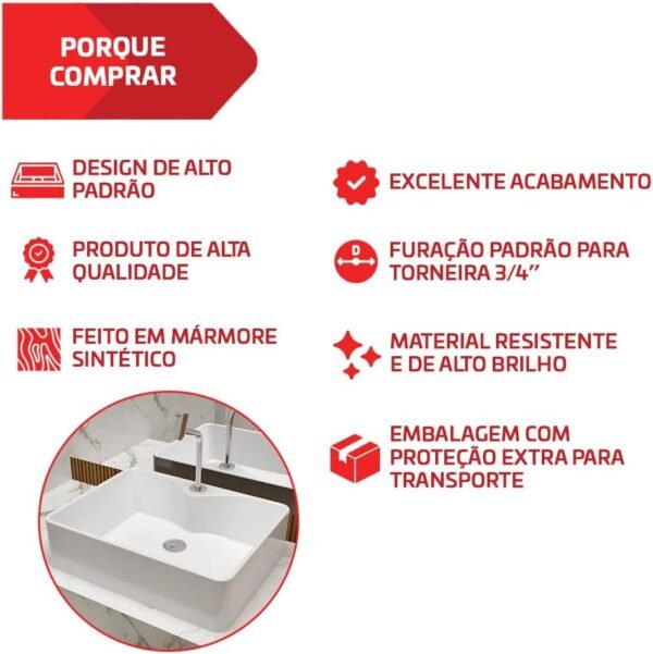 Cuba Para Banheiro Apoio Lavabo Pia Retangular 47x36cm Diamante Beltempo - Imagem 2