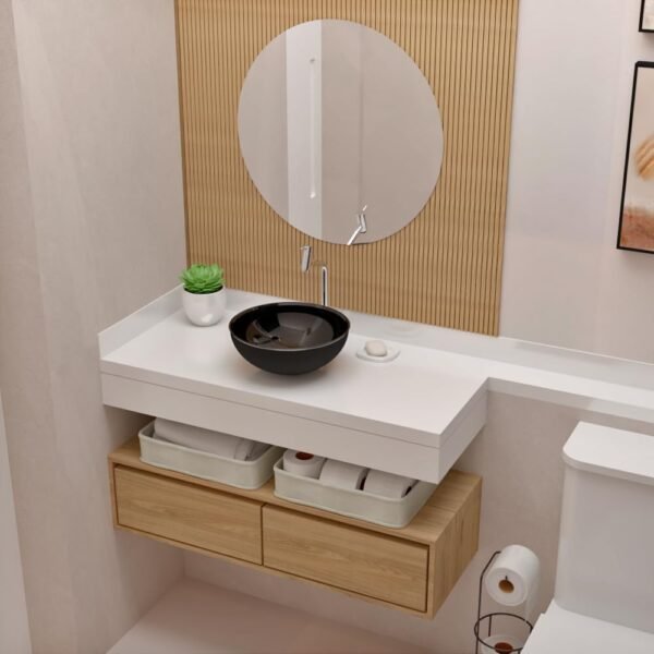 Cuba Pia De Apoio Vidro Redonda 29cm Para Banheiro Lavabo Cristal Beltempo (Preta) - Imagem 34