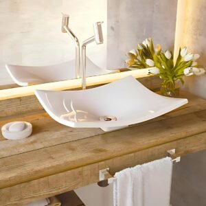 Cuba Sobrepor Para Banheiro Pia de Apoio Para Lavabo Branca Retangular em Mármore Sintético Topazio (Branco)