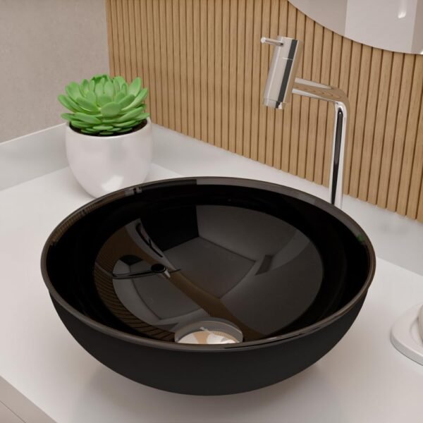Cuba Pia De Apoio Vidro Redonda 29cm Para Banheiro Lavabo Cristal Beltempo (Preta) - Imagem 28