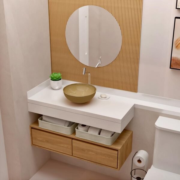 Cuba Pia De Apoio Vidro Redonda 29cm Para Banheiro Lavabo Cristal Beltempo (Preta) - Imagem 16