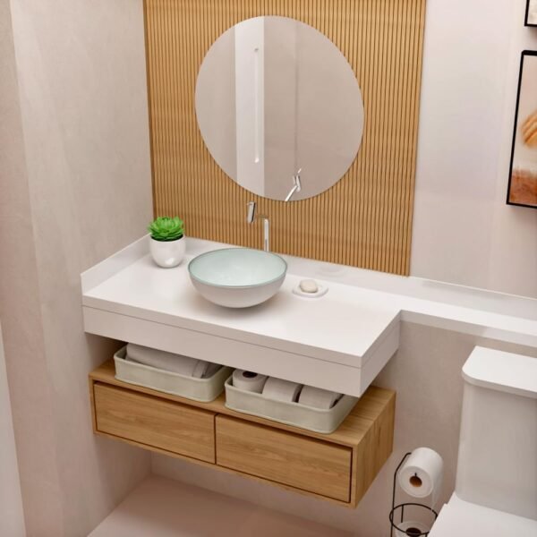 Cuba Pia De Apoio Vidro Redonda 29cm Para Banheiro Lavabo Cristal Beltempo (Preta) - Imagem 43